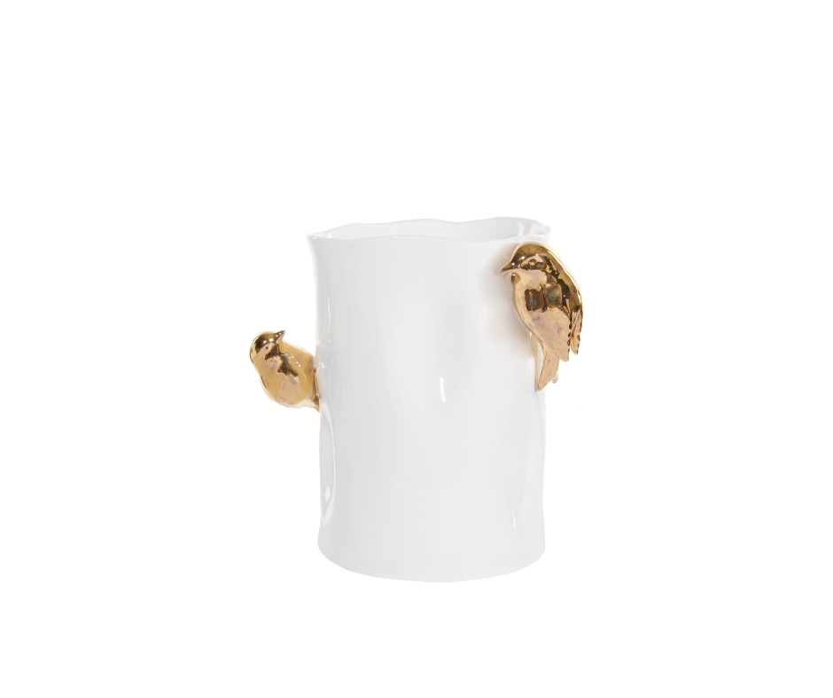 Porcelaine vase w/gold birds 21cm - Country of Origin: Estonia