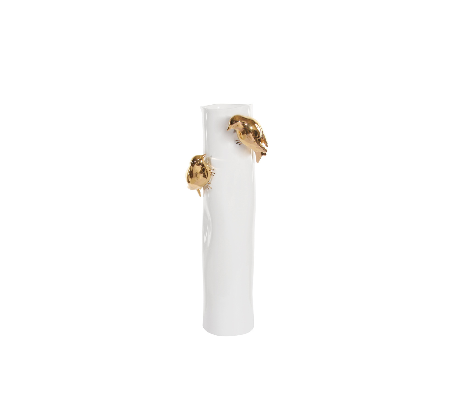 Porcelaine vase w/gold birds 35cm - Country of Origin: Estonia