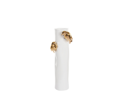 Porcelaine vase w/gold birds 35cm - Country of Origin: Estonia