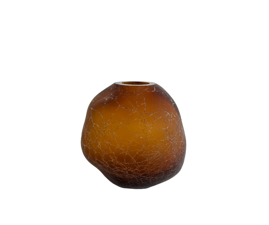 Glass vase organic crackled dark amber mat - Country of Origin: Estonia