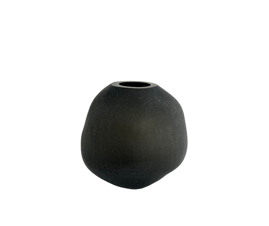 Glass vase organic crackled dark grey mat - - Country of Origin: Estonia