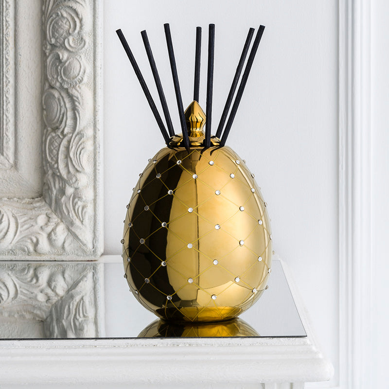 Gold Egg shape Reed Diffuser. 250 ml - Country of Origin: Italy